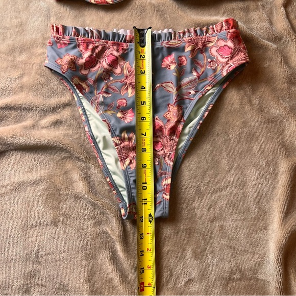 CUPSHE Sage Green and Pink Floral High Waisted Ruffle Underwire Bikini - Size S - Picture 12 of 14